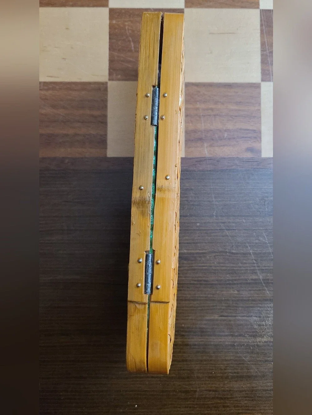 Vintage 50s Japanese Bamboo Pencil Case w/ Brass Lock - Decor Desk Accessory